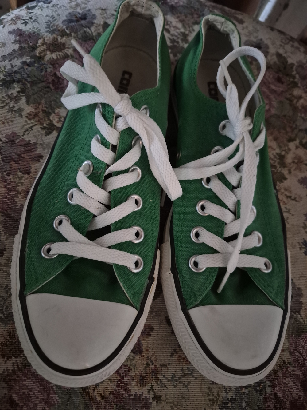 Converse Green Canvas Low Top Sneakers with White Laces
